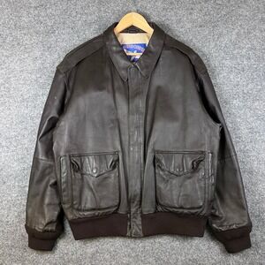 Vintage Airborne Leather Jacket Mens XL Brown USA Flag Pilot Flight Bomber 90s